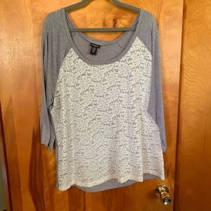Torrid Lace Front Raglan Tee Size 3